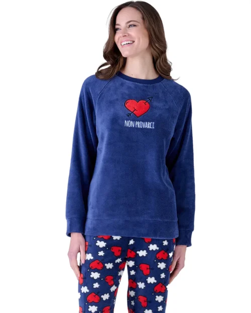 pigiama blu caldo per donna con pantaloni fantasia cuori