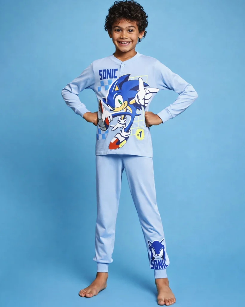 Pigiama Lungo Bambino Sonic in Cotone Leggero | 3-10 anni