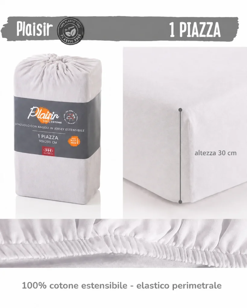Lenzuolo Sotto con Angoli 30cm – Jersey Elastico Singolo 1 Piazza