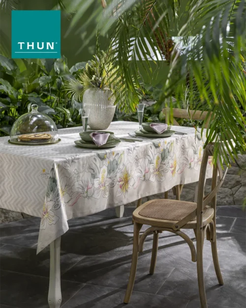 Tovaglia Antimacchia THUN Foliage Verde e Corda 6 e 12 Posti