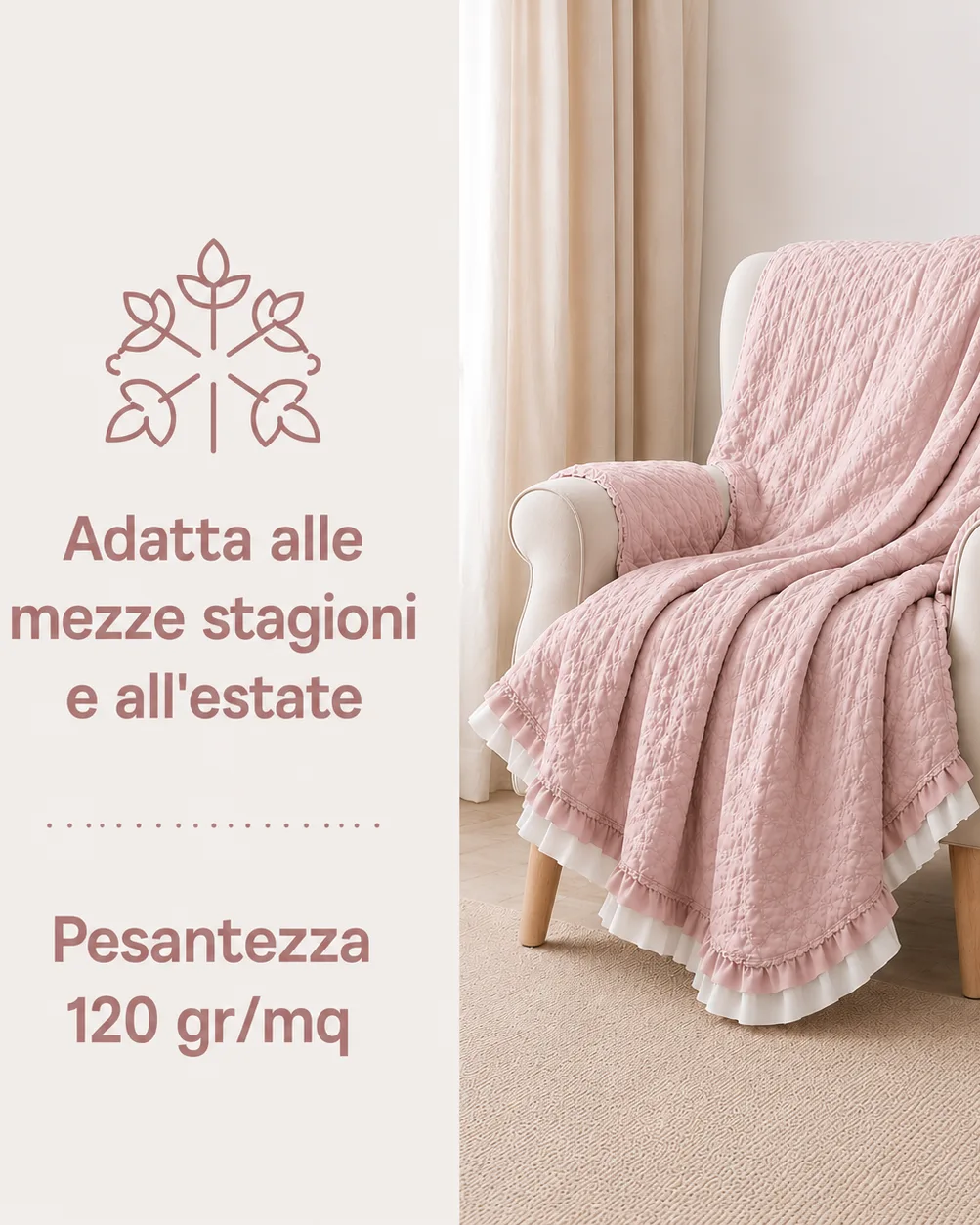 Trapuntino rosa Lovely Shabby su letto